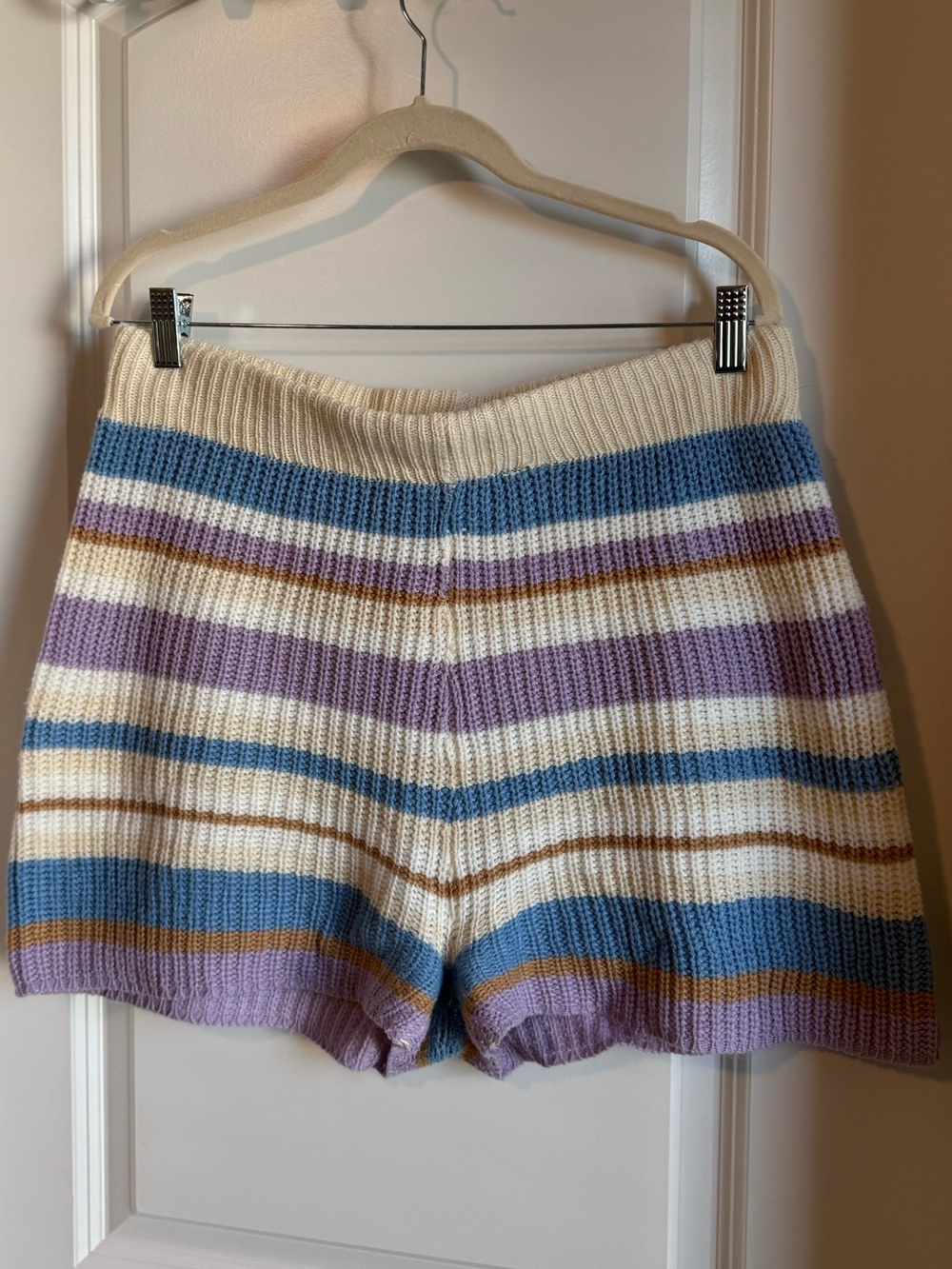 Fashion Nova High-Waist Knit Stripe Shorts in Cream, Lavender & Blue